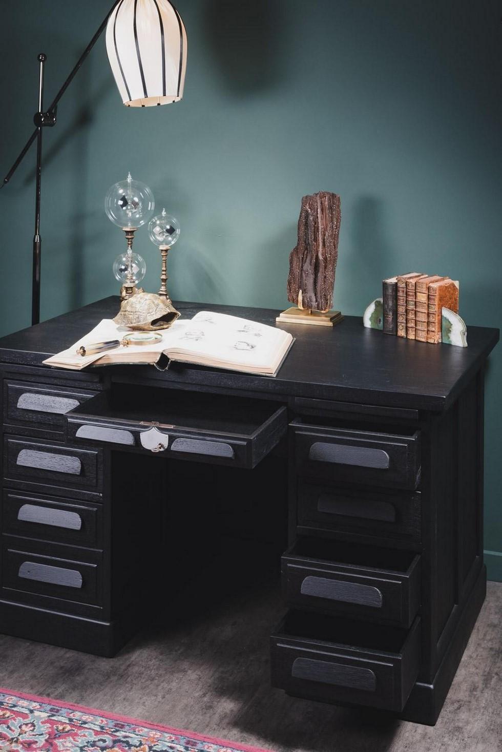 1930s Art Deco Style Black Oak Wooden Desk 2