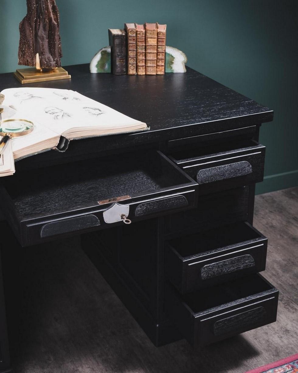 20th Century 1930s Art Deco Style Black Oak Wooden Desk