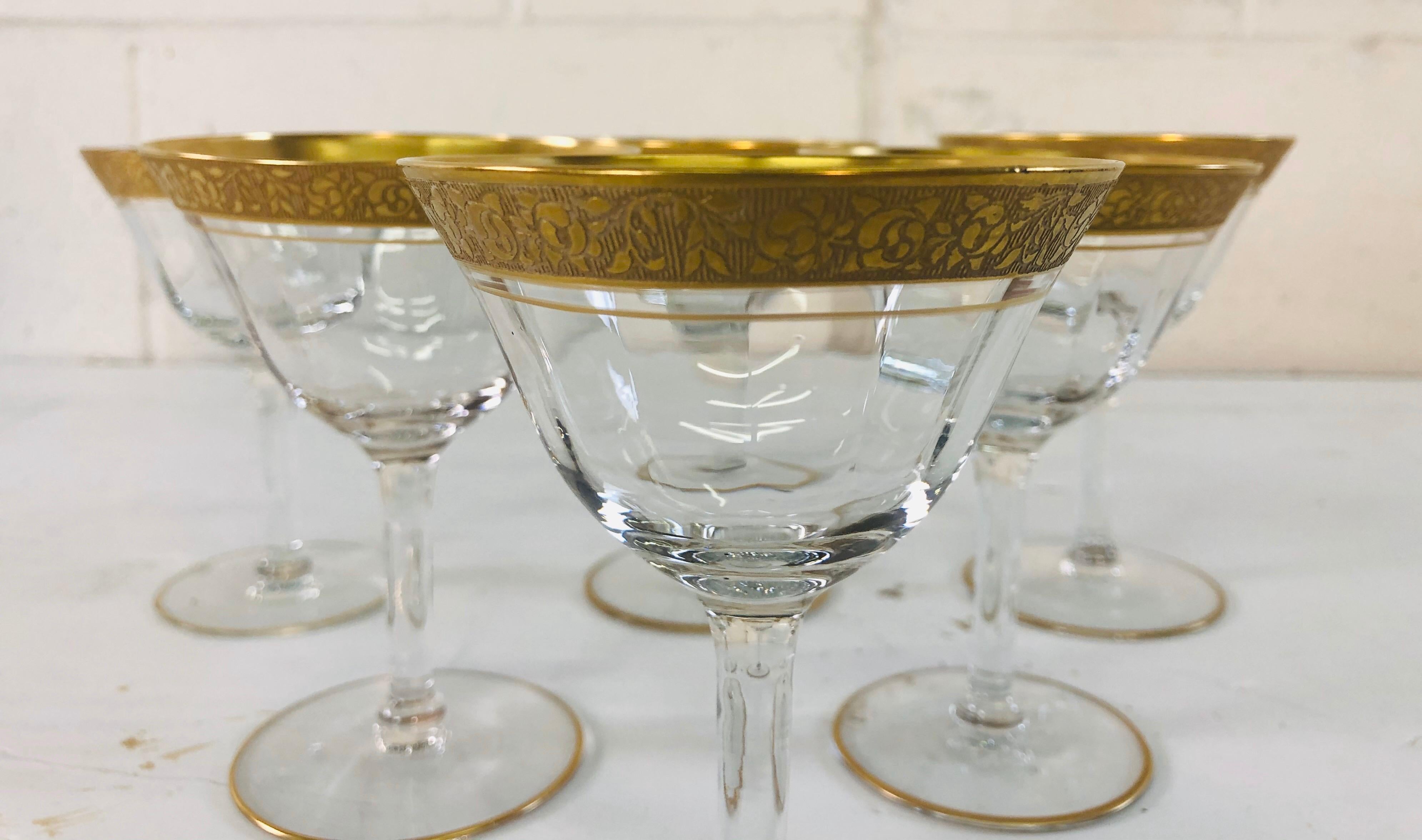 American 1930s Art Deco Style Tiffin Gold Rim Coupes, Set of 6 For Sale