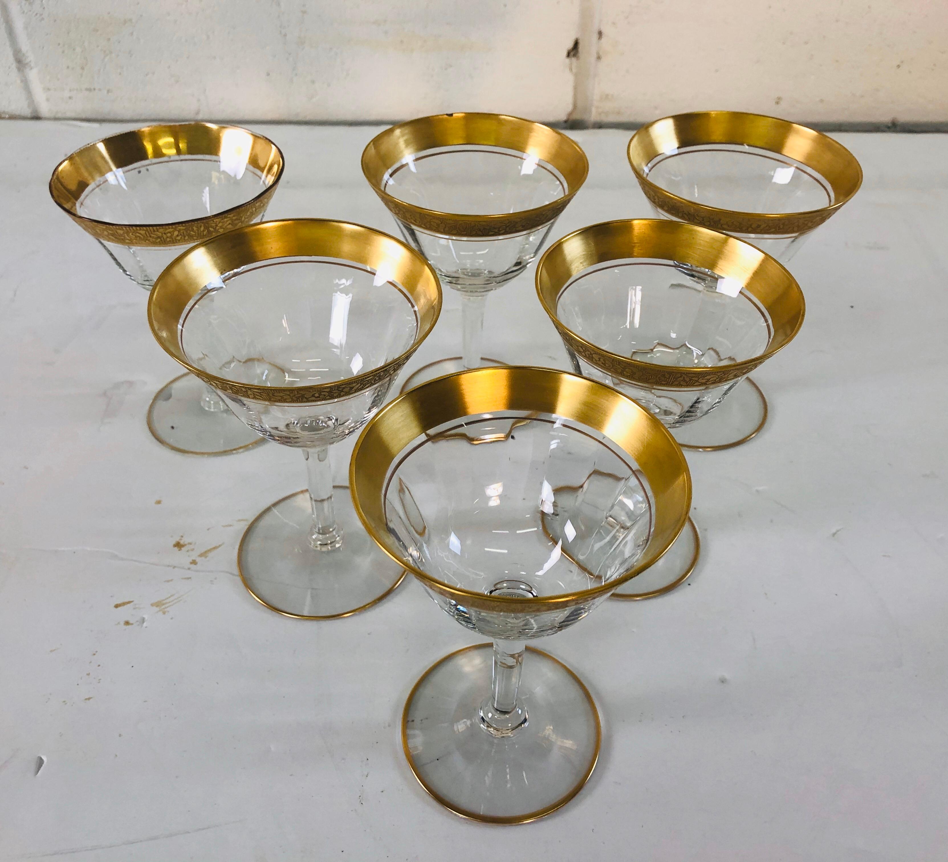 1930s Art Deco Style Tiffin Gold Rim Coupes, Set of 6 For Sale 2