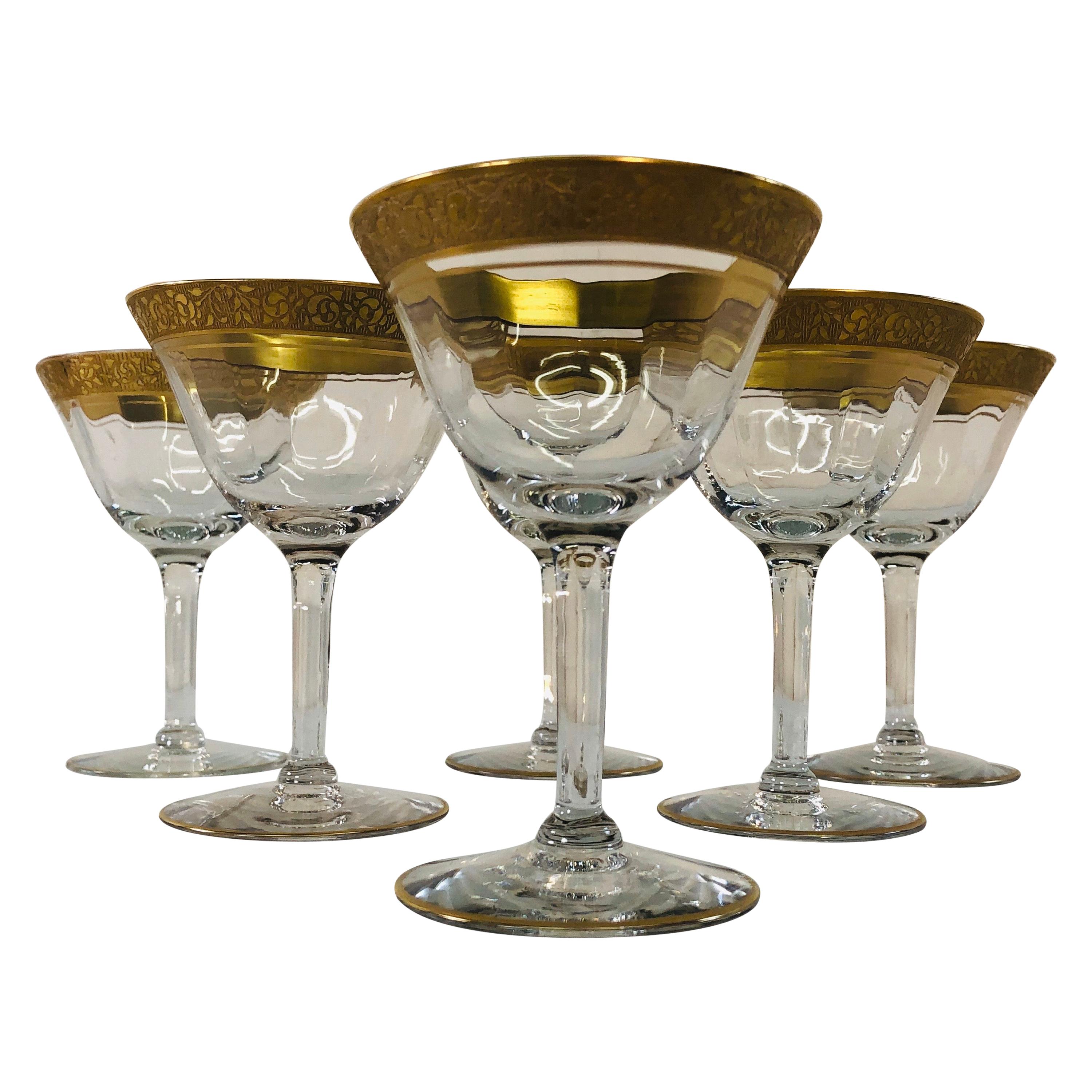 1930s Art Deco Style Tiffin Gold Rim Coupes, Set of 6 For Sale