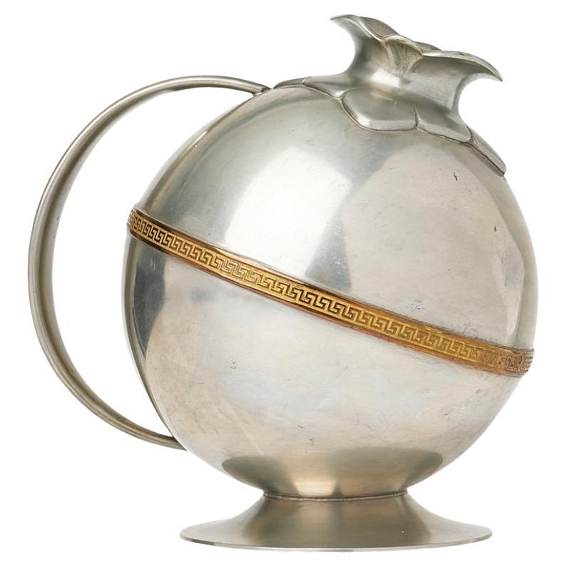 Vase/verseuse à anse en étain poli suédois Art déco des années 1930 par JL Hultman en vente