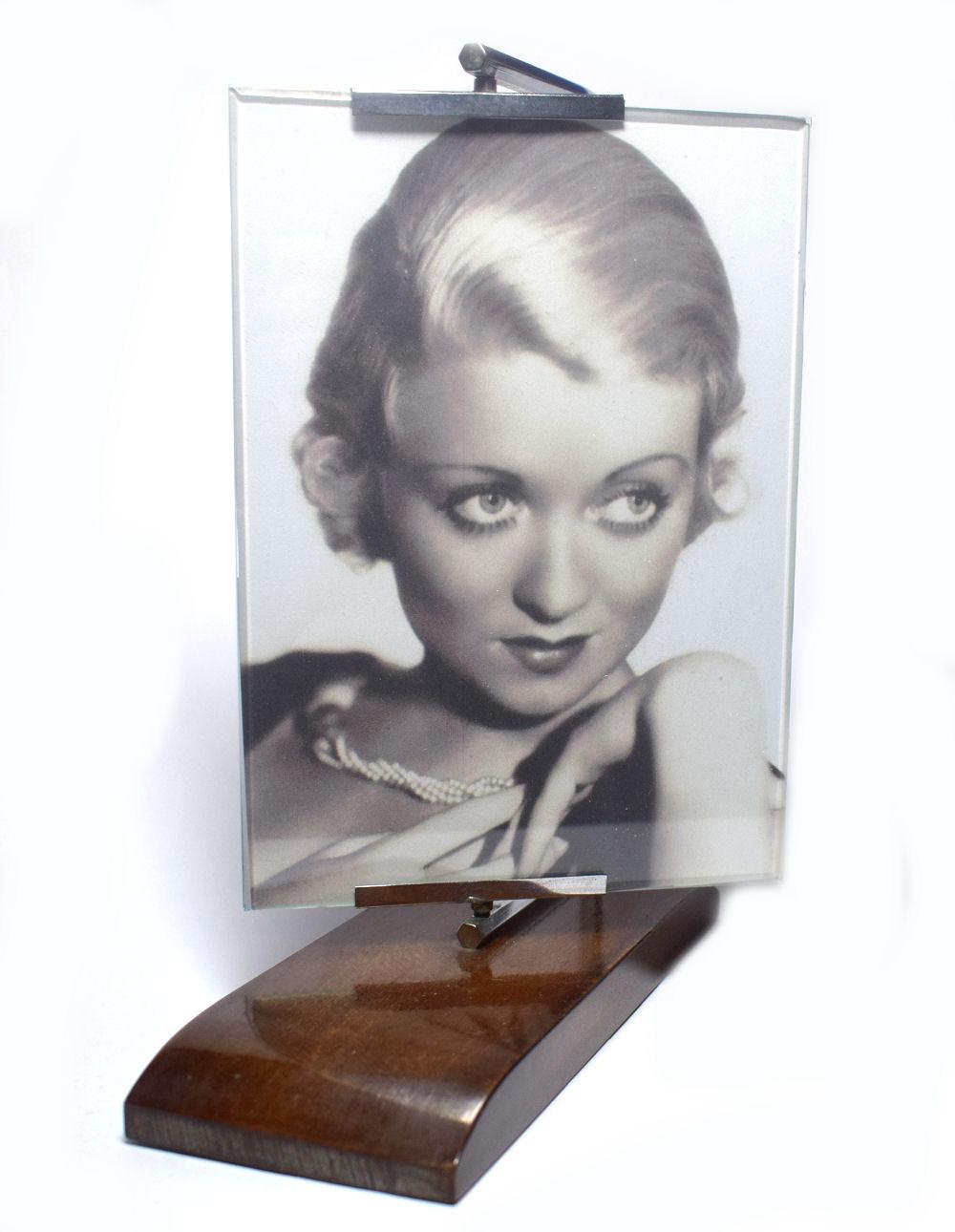 1930s Art Deco Swivel Chrome and Wood Picture Frame In Good Condition In Devon, England