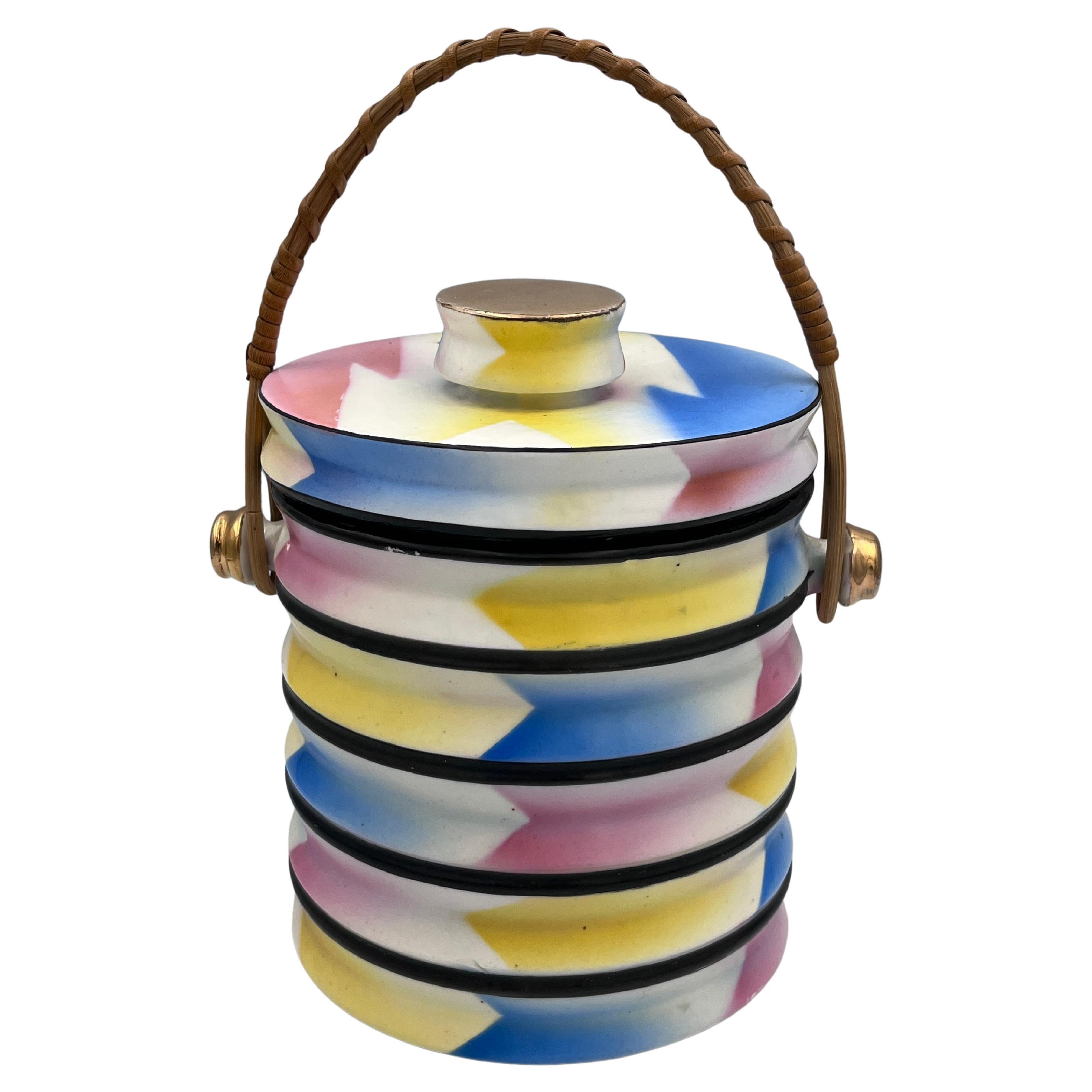 1930
s Art Deco Takita Porcelain Lidded Box, Biscuit Jar, Tea Caddy, Ice Bucket For Sale