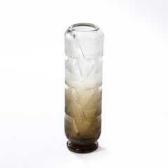 1930s Art Deco Tall "Acid Etched" Cubist Style Glass Vase, Signed by Schneider