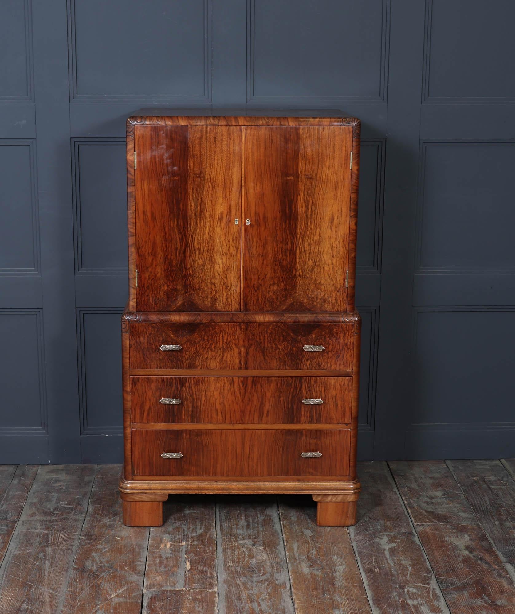 Britannico 1930s Art Deco Tallboy in Figured Walnut in vendita