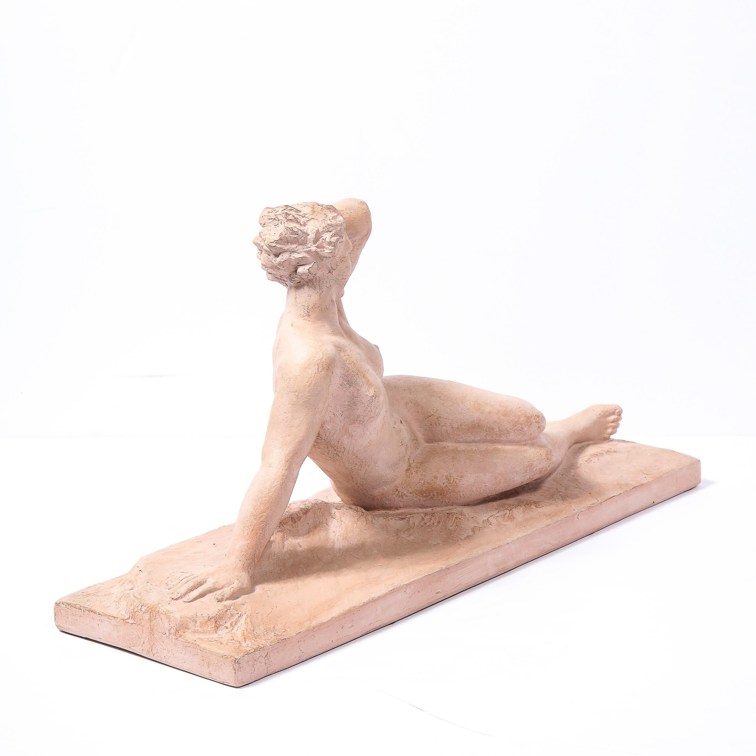 1930s Art Deco Terracotta Recumbent Nude Female Form Statue by Henri Bargas 5