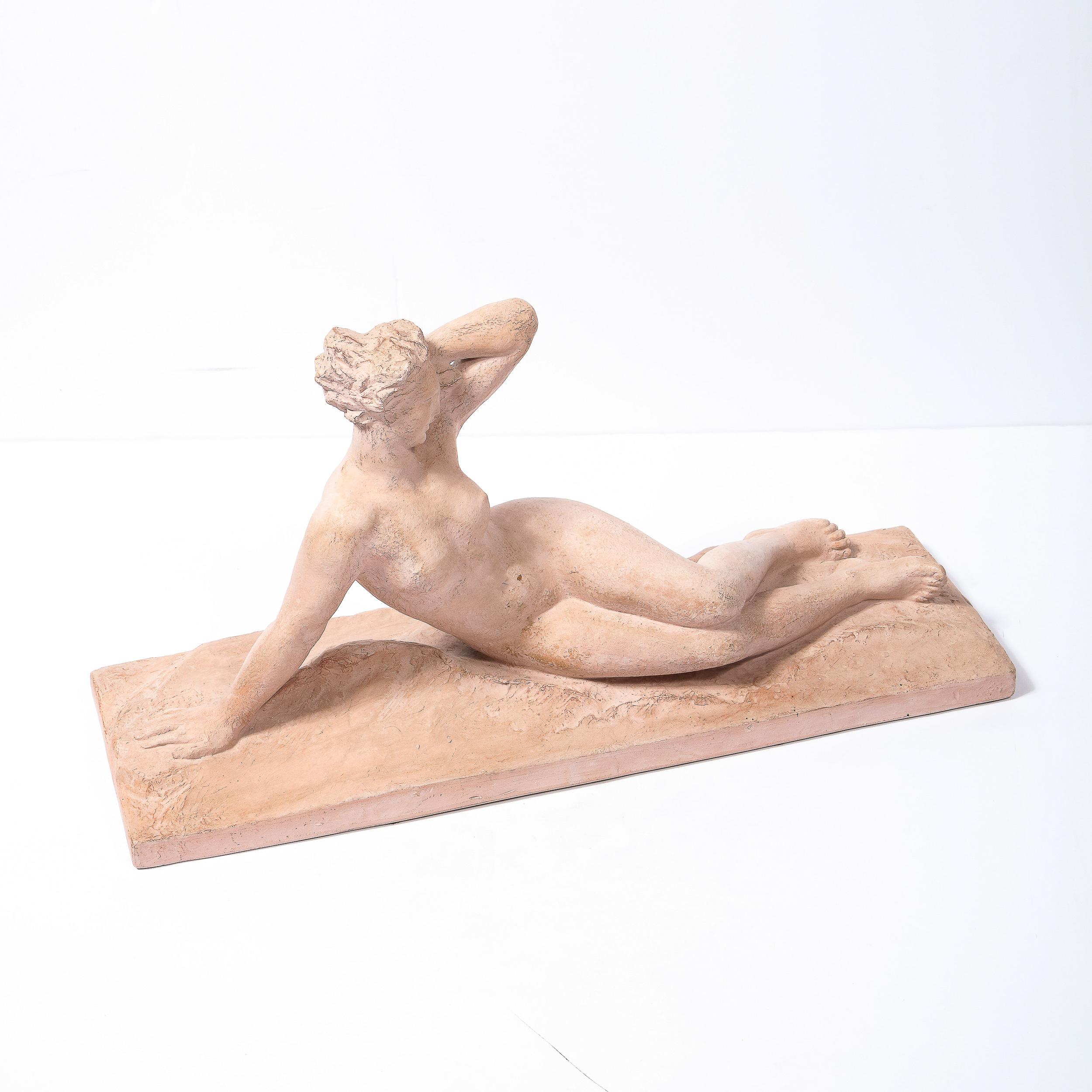 1930s Art Deco Terracotta Recumbent Nude Female Form Statue by Henri Bargas 6