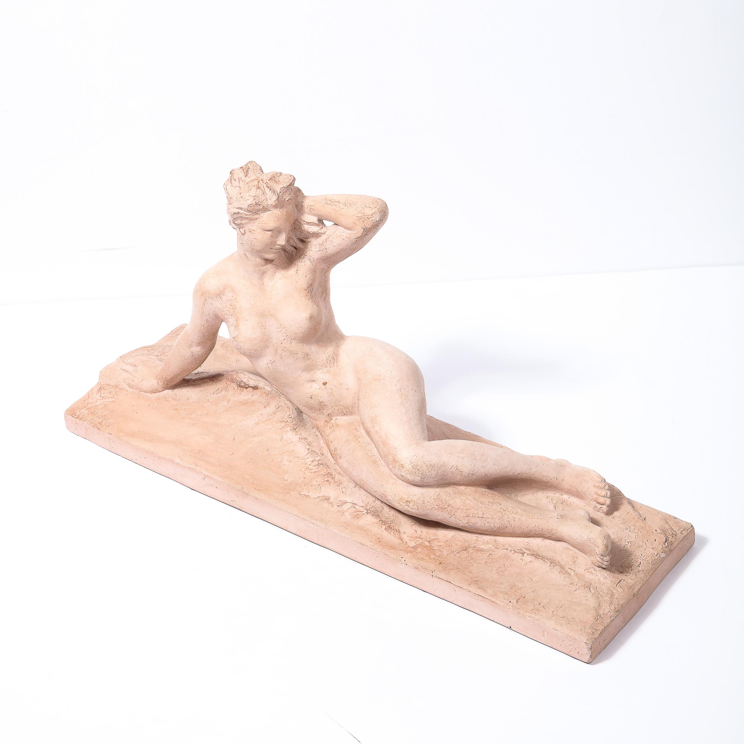 1930s Art Deco Terracotta Recumbent Nude Female Form Statue by Henri Bargas 7