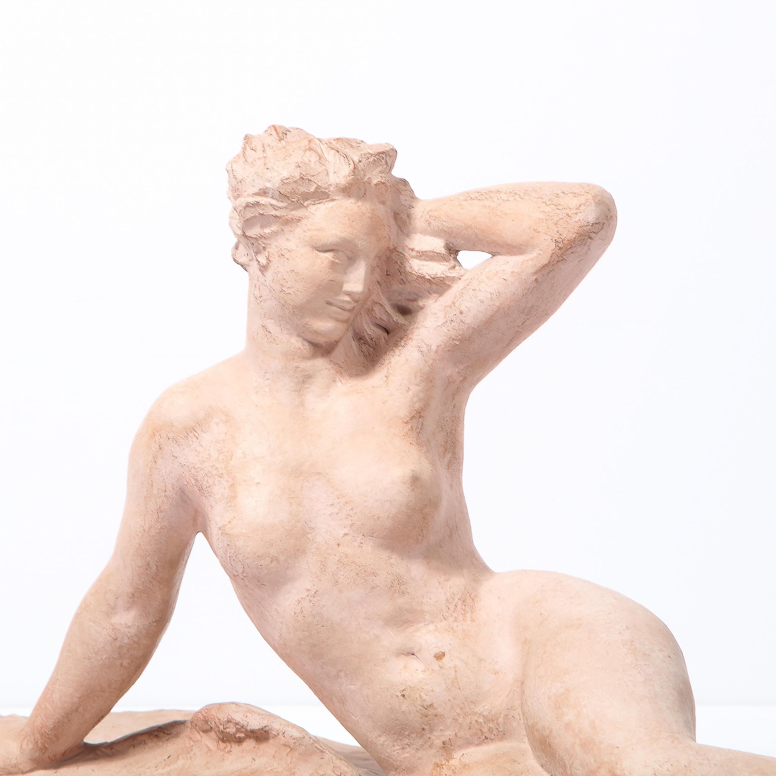 American 1930s Art Deco Terracotta Recumbent Nude Female Form Statue by Henri Bargas