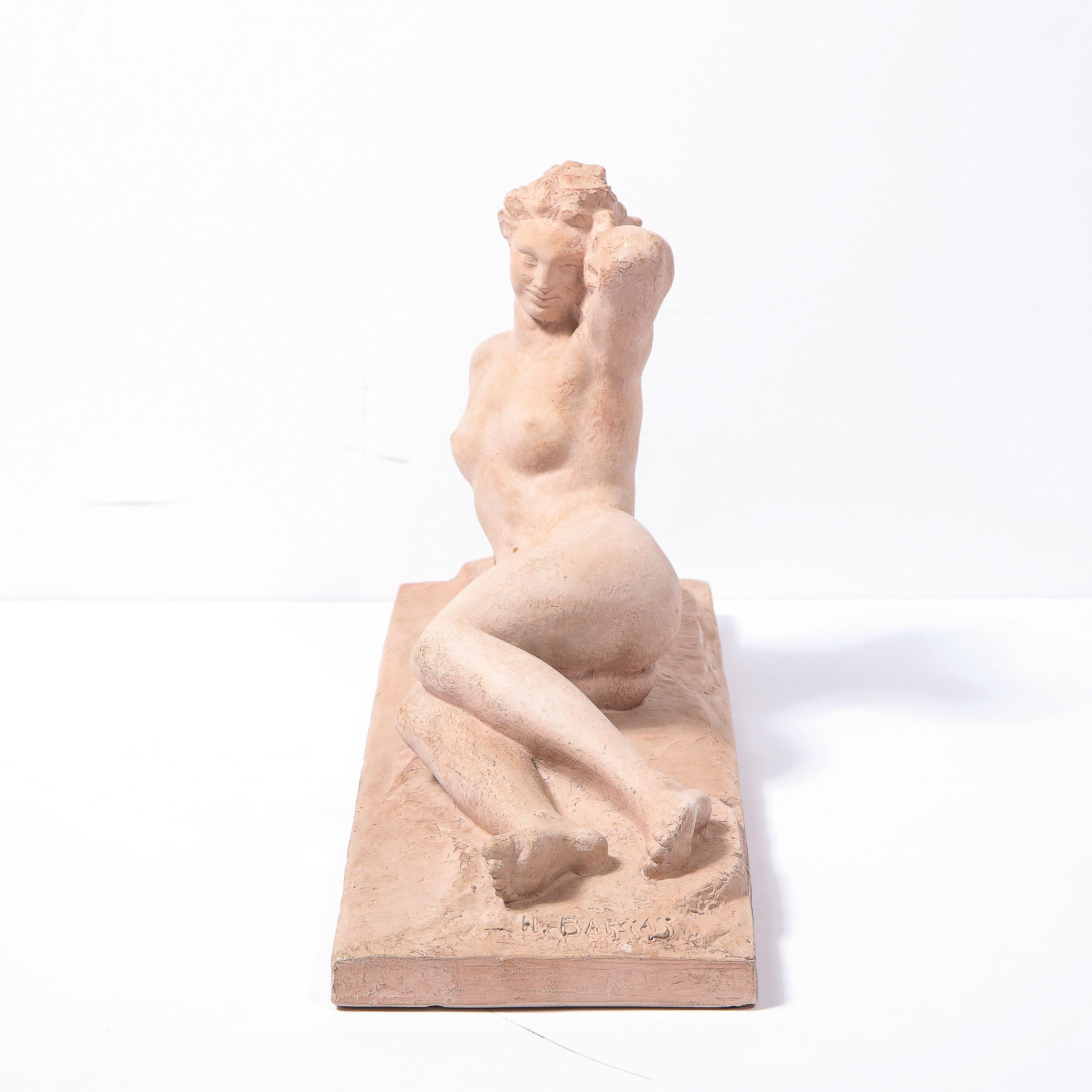 Mid-20th Century 1930s Art Deco Terracotta Recumbent Nude Female Form Statue by Henri Bargas