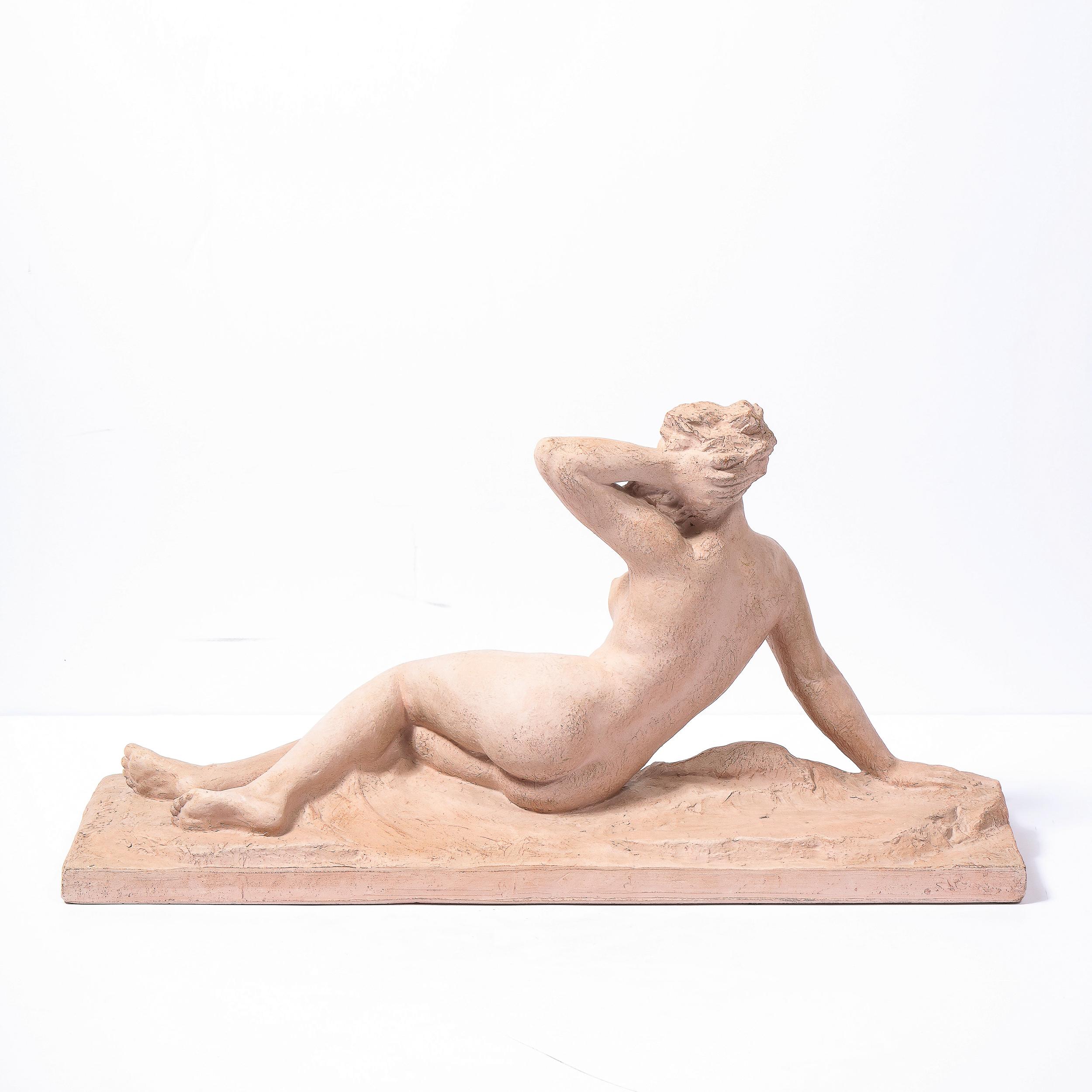 1930s Art Deco Terracotta Recumbent Nude Female Form Statue by Henri Bargas 2