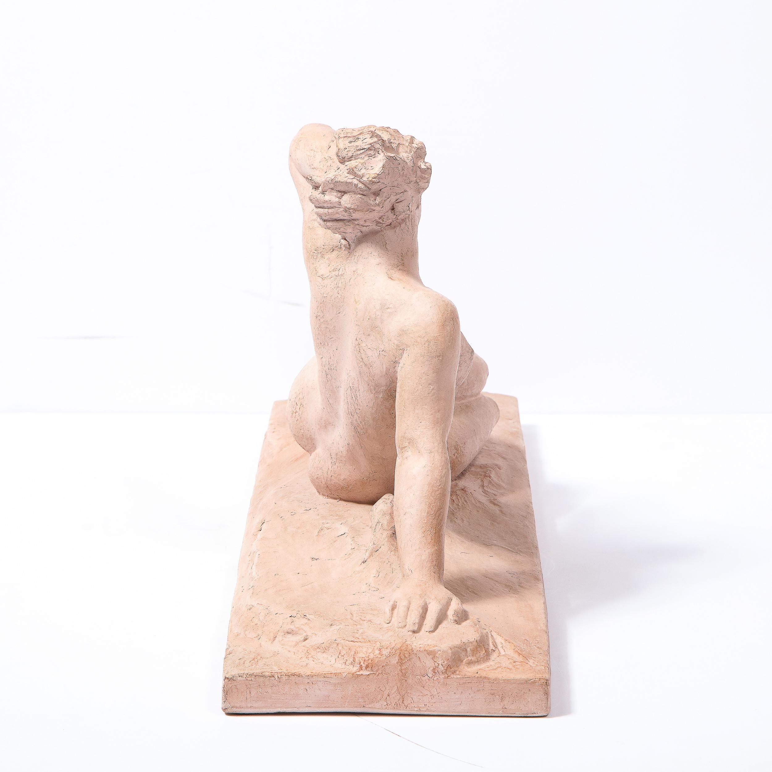 1930s Art Deco Terracotta Recumbent Nude Female Form Statue by Henri Bargas 4