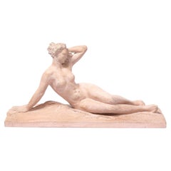 Terrakotta-Statue in weiblicher Form in Aktform in Recumbent, Henri Bargas, Art déco, 1930er Jahre