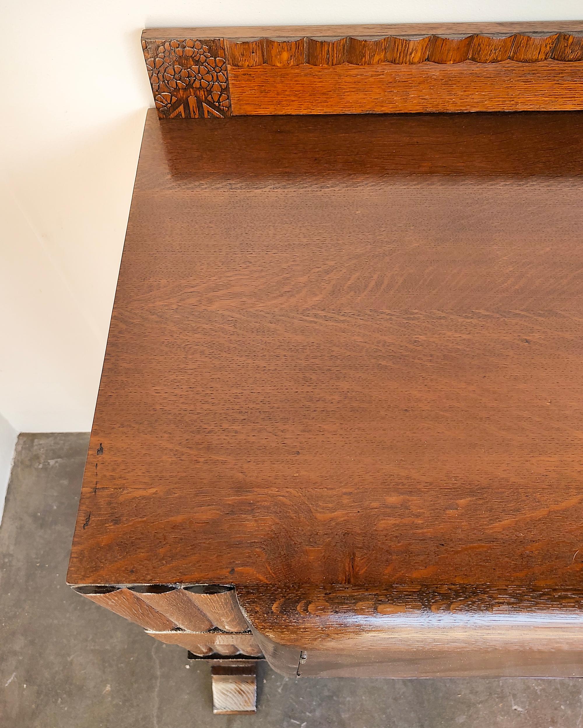 1930s Art Deco Tiger Oak Wood Buffet Cabinet Antique For Sale 9