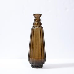 1930s Art Deco Topaz Colored Hand Blown Tall Vase, Signed by Daum Nancy France