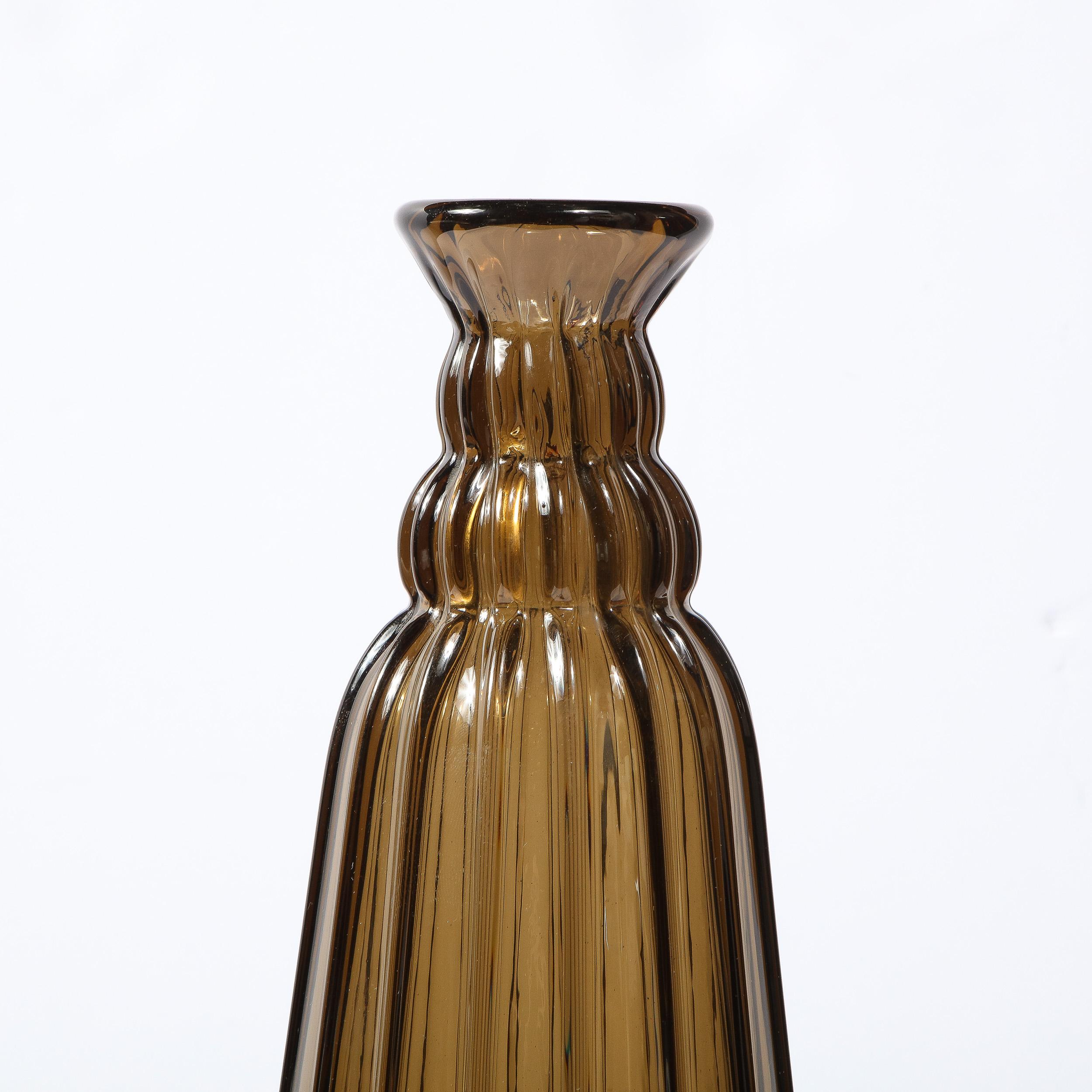 French 1930s Art Deco Topaz Colored Hand Blown Tall Vase, Signed by Daum Nancy France For Sale