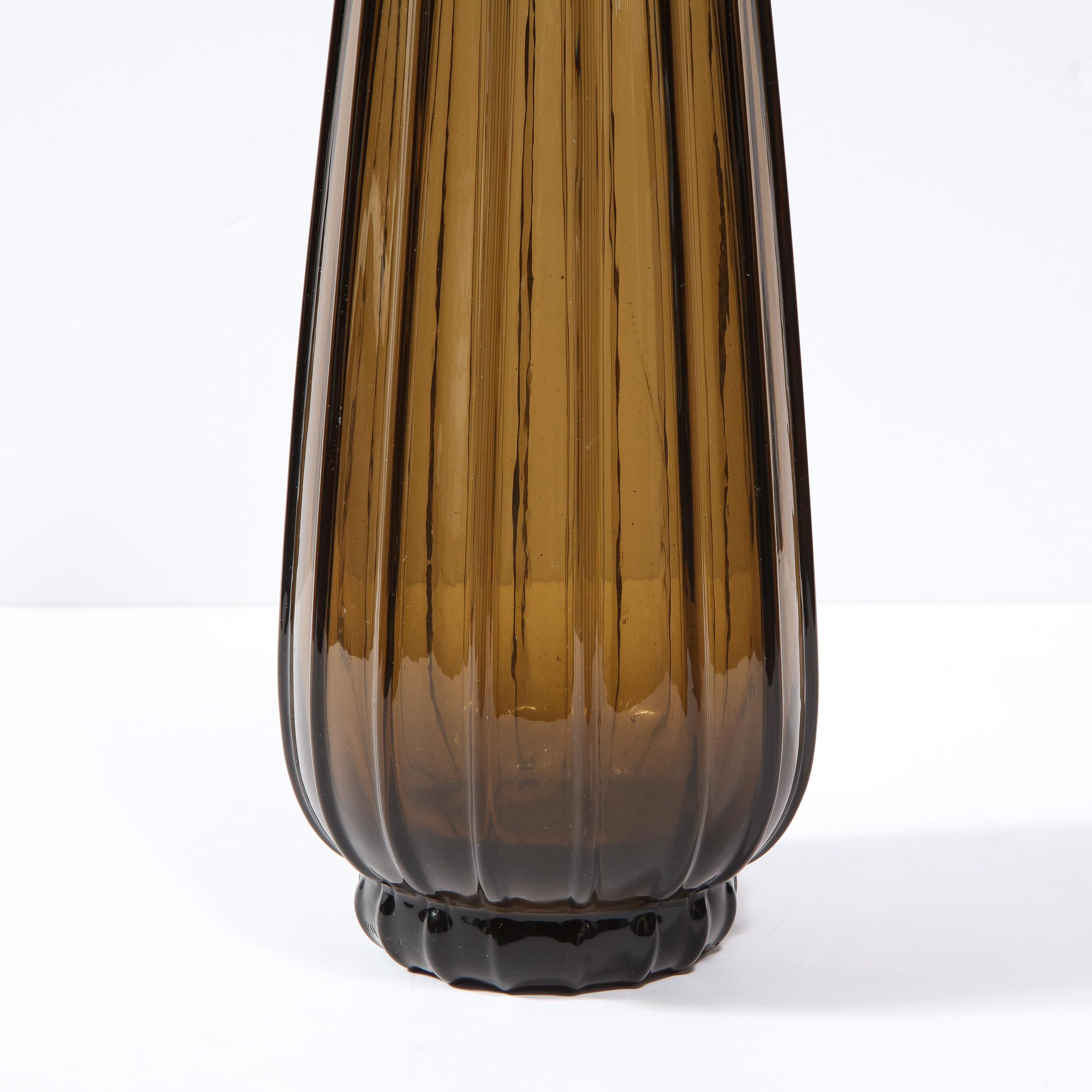 1930s Art Deco Topaz Colored Hand Blown Tall Vase, Signed by Daum Nancy France In Excellent Condition For Sale In New York, NY