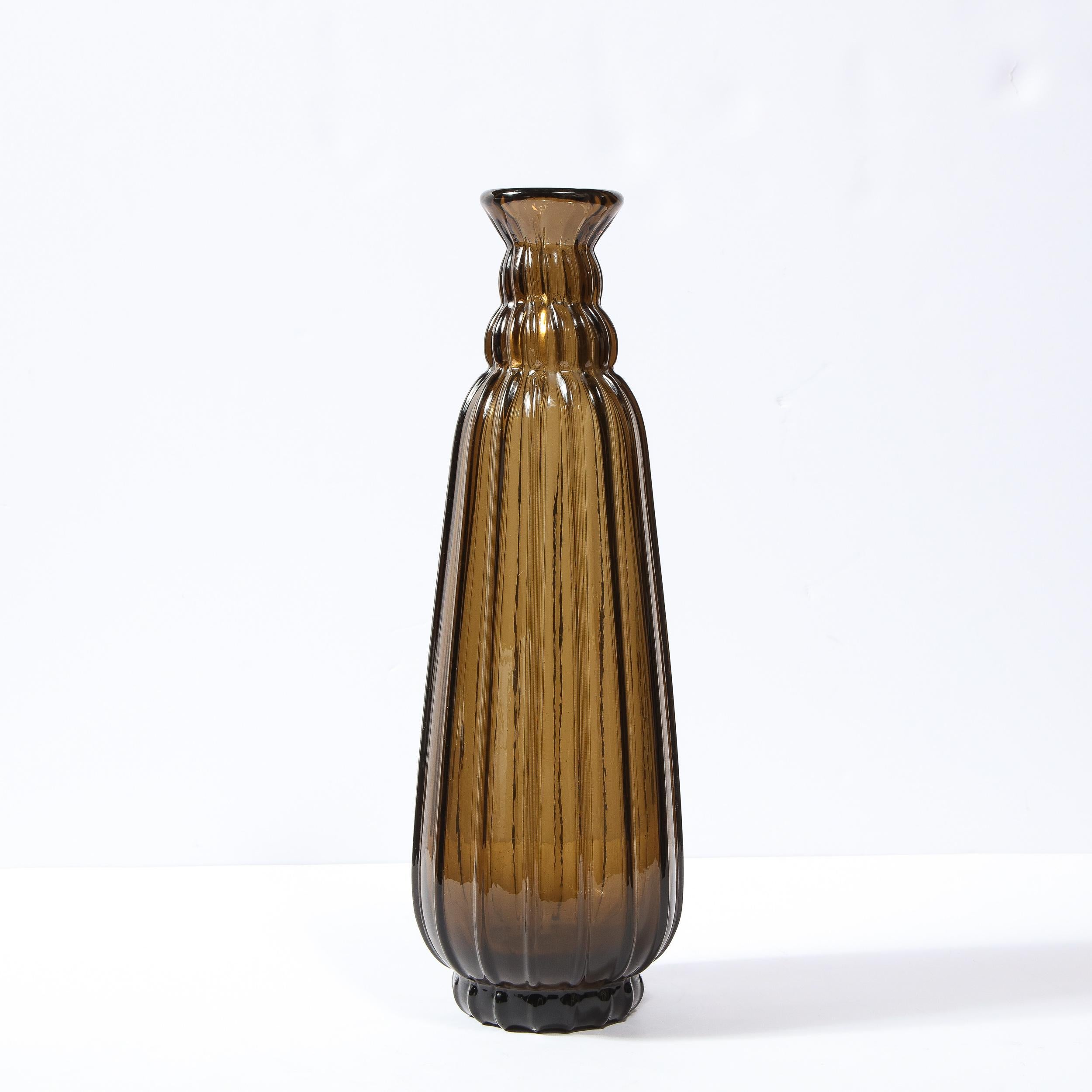 1930s Art Deco Topaz Colored Hand Blown Tall Vase, Signed by Daum Nancy France For Sale 1
