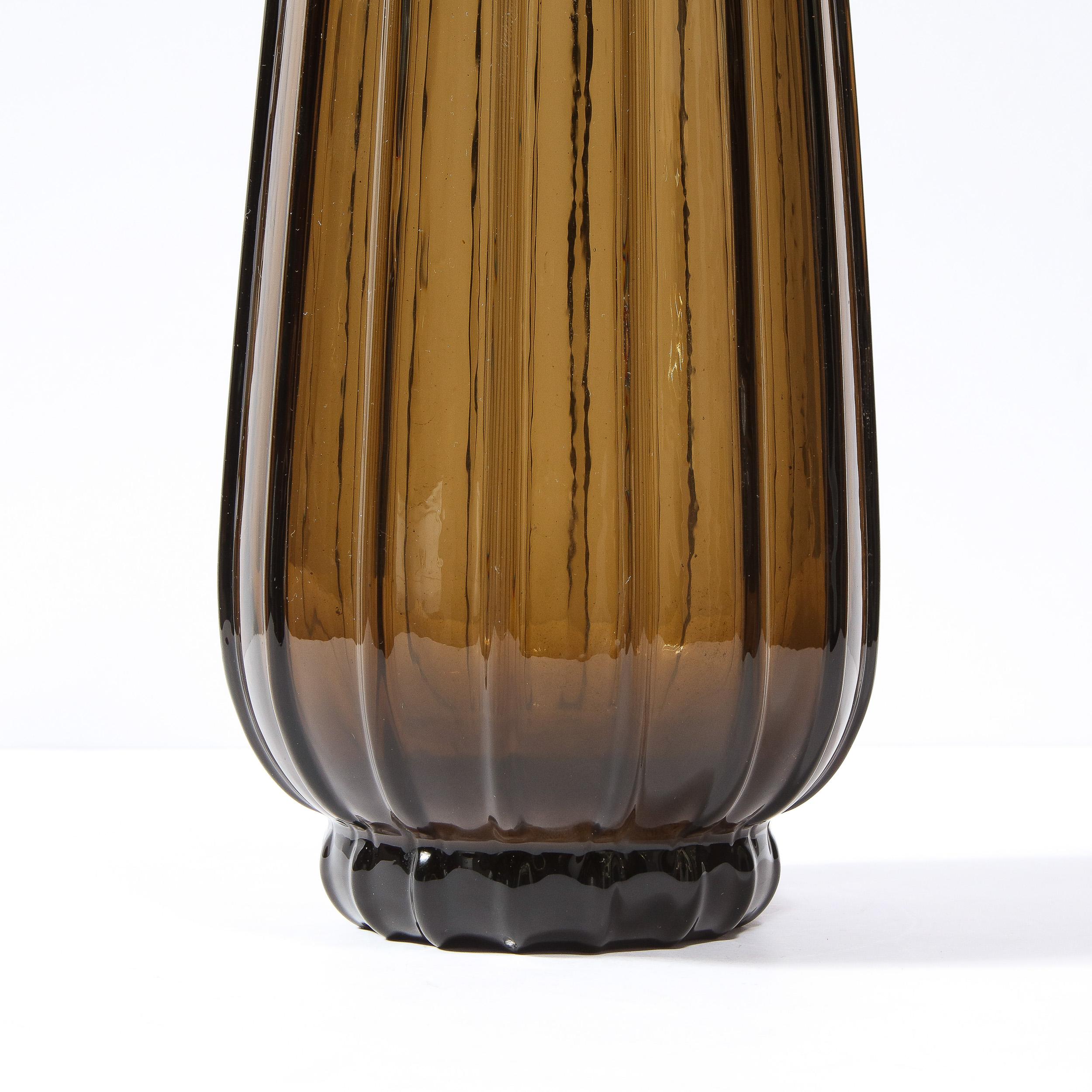 1930s Art Deco Topaz Colored Hand Blown Tall Vase, Signed by Daum Nancy France For Sale 2