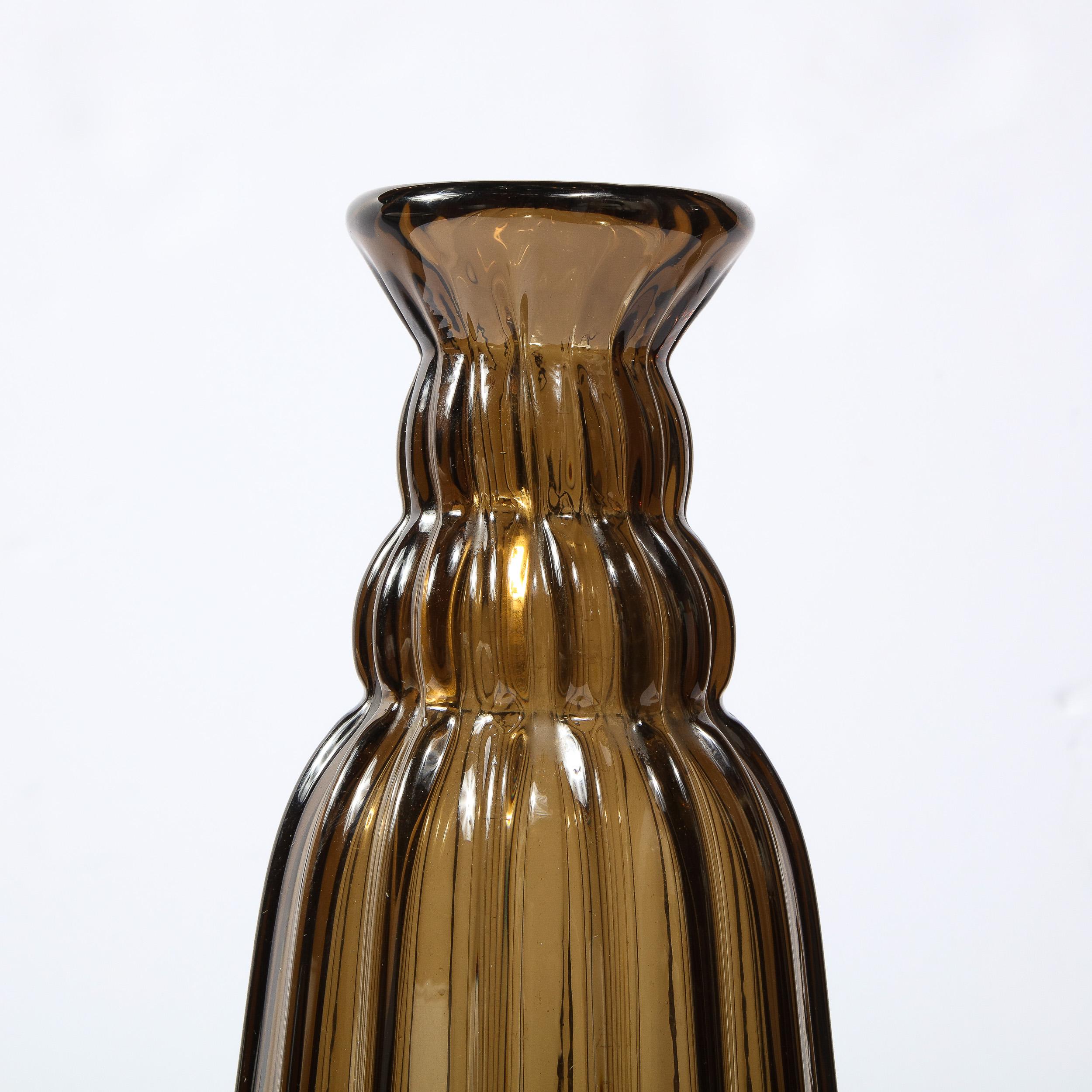 1930s Art Deco Topaz Colored Hand Blown Tall Vase, Signed by Daum Nancy France For Sale 3