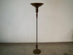 1930's Art Deco Torchiere Walnut & Brass Floor Lamp