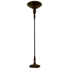 1930's Art Deco Torchiere Walnut & Brass Floor Lamp
