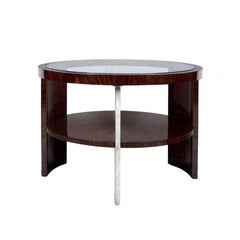1930s Art Deco Tripod Side Table, Mahogany, Glass, Steel, Italy