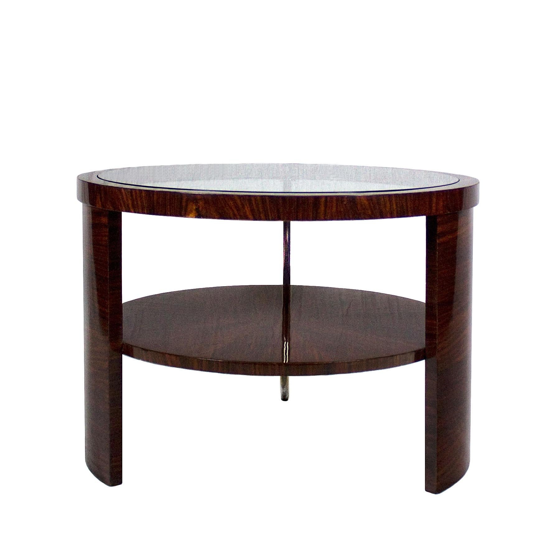 Plated 1930s Art Deco Tripod Side Table, Mahogany, Glass, Steel, Italy