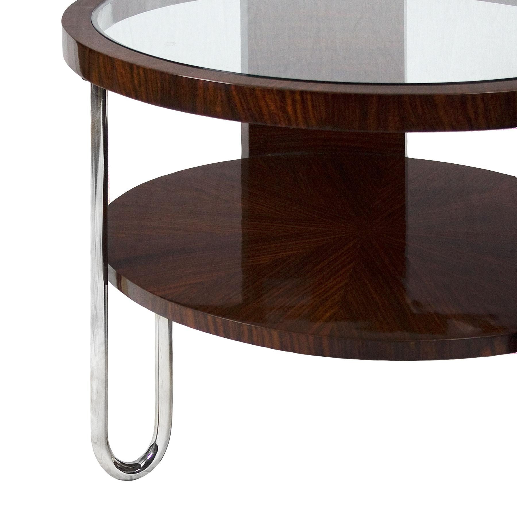 Mid-20th Century 1930s Art Deco Tripod Side Table, Mahogany, Glass, Steel, Italy