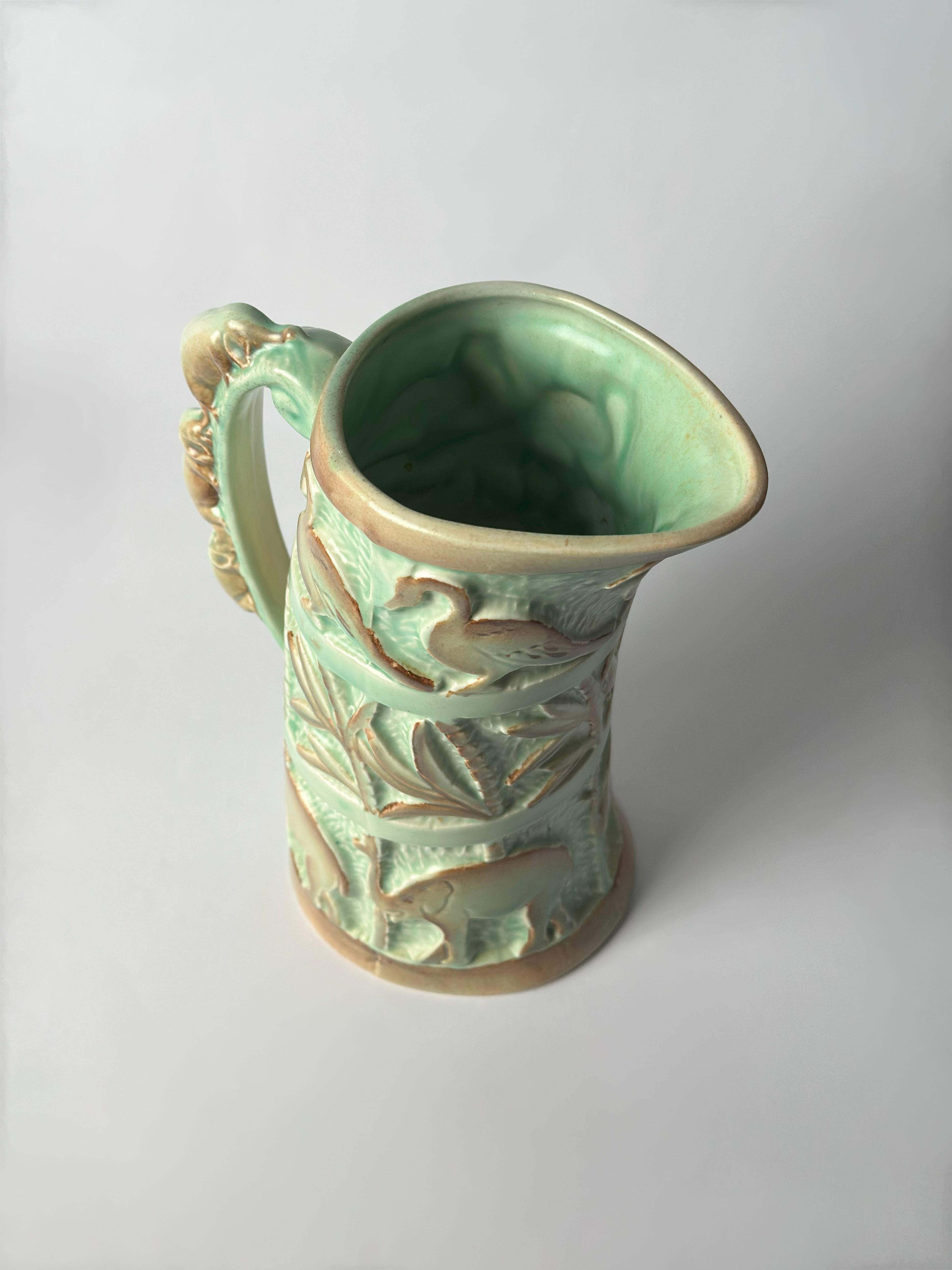 1930s Art Deco Tropical Style Ceramic Jug by Burleigh Ware, Burgess & Leigh In Good Condition For Sale In Glasgow, GB