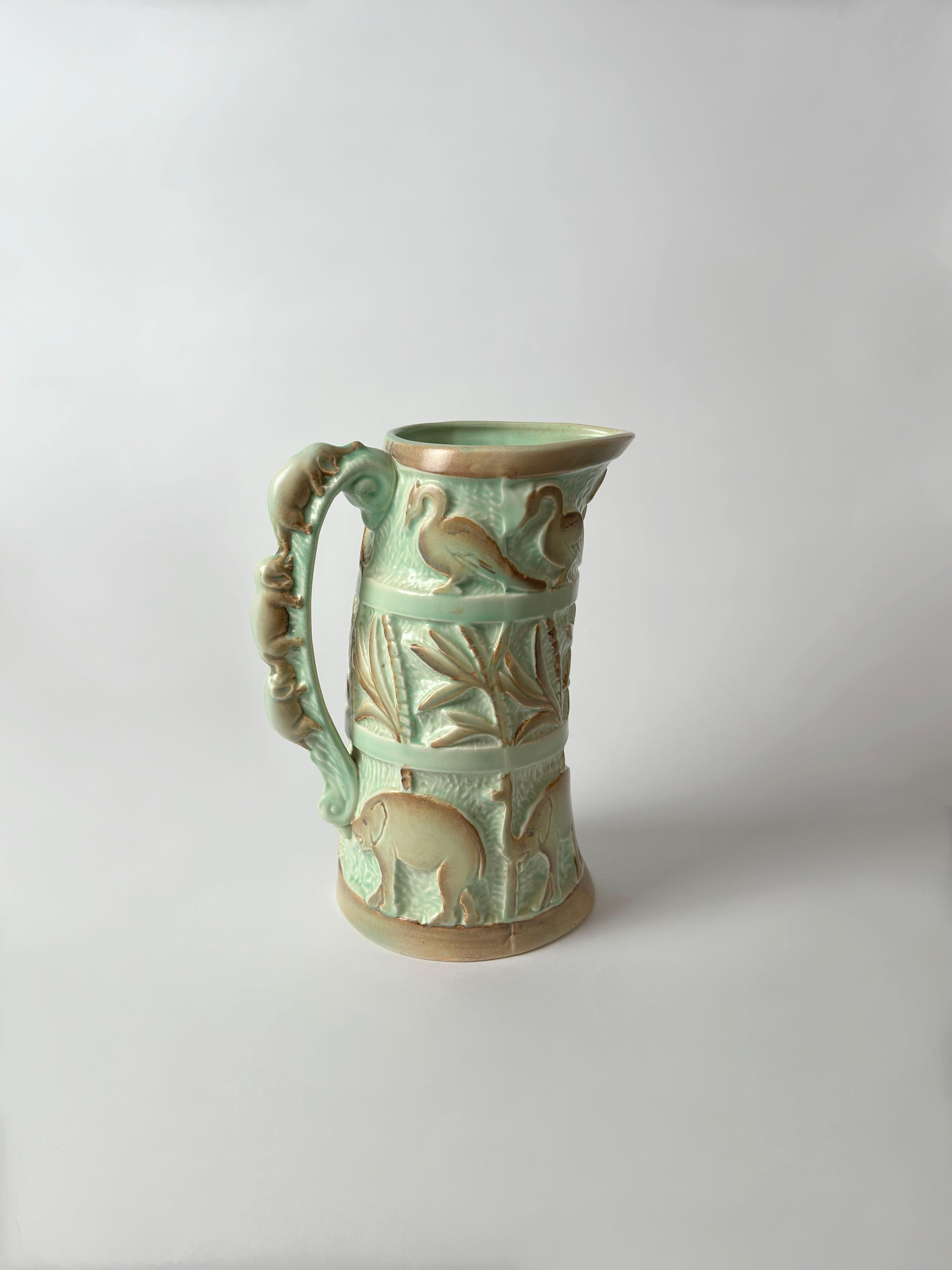 Mid-20th Century 1930s Art Deco Tropical Style Ceramic Jug by Burleigh Ware, Burgess & Leigh For Sale
