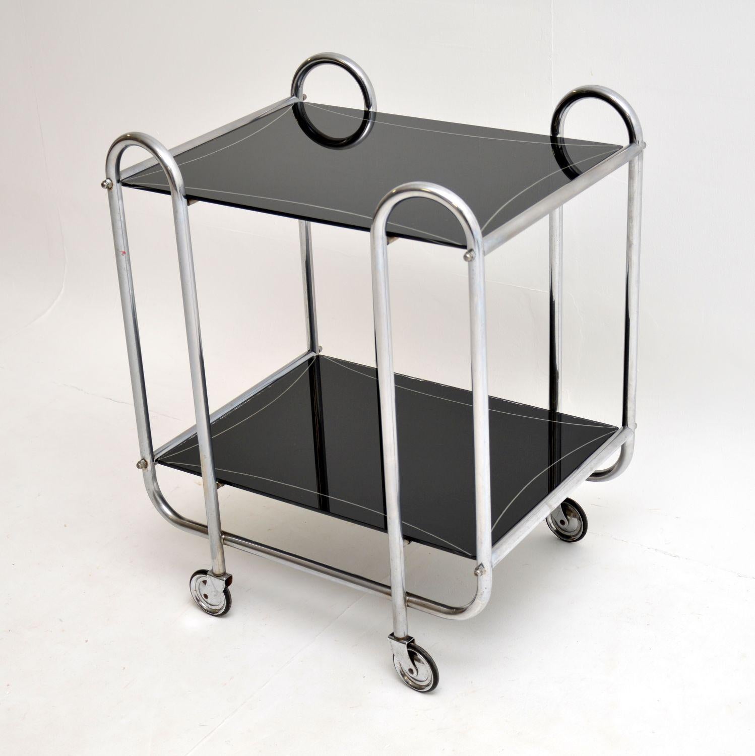 French 1930s Art Deco Tubular Steel and Glass Drinks Trolley