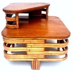 1930s Art Deco Two-Tier Bent Rattan and Mahogany Top Table by Paul Frankl