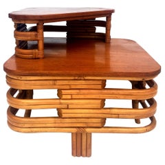 1930s Art Deco Two-Tier Bent Rattan and Mahogany Top Table by Paul Frankl
