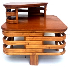 1930'S Art Deco Two-Tier Bent Rattan & Mahogany Top Table By Paul Frankl