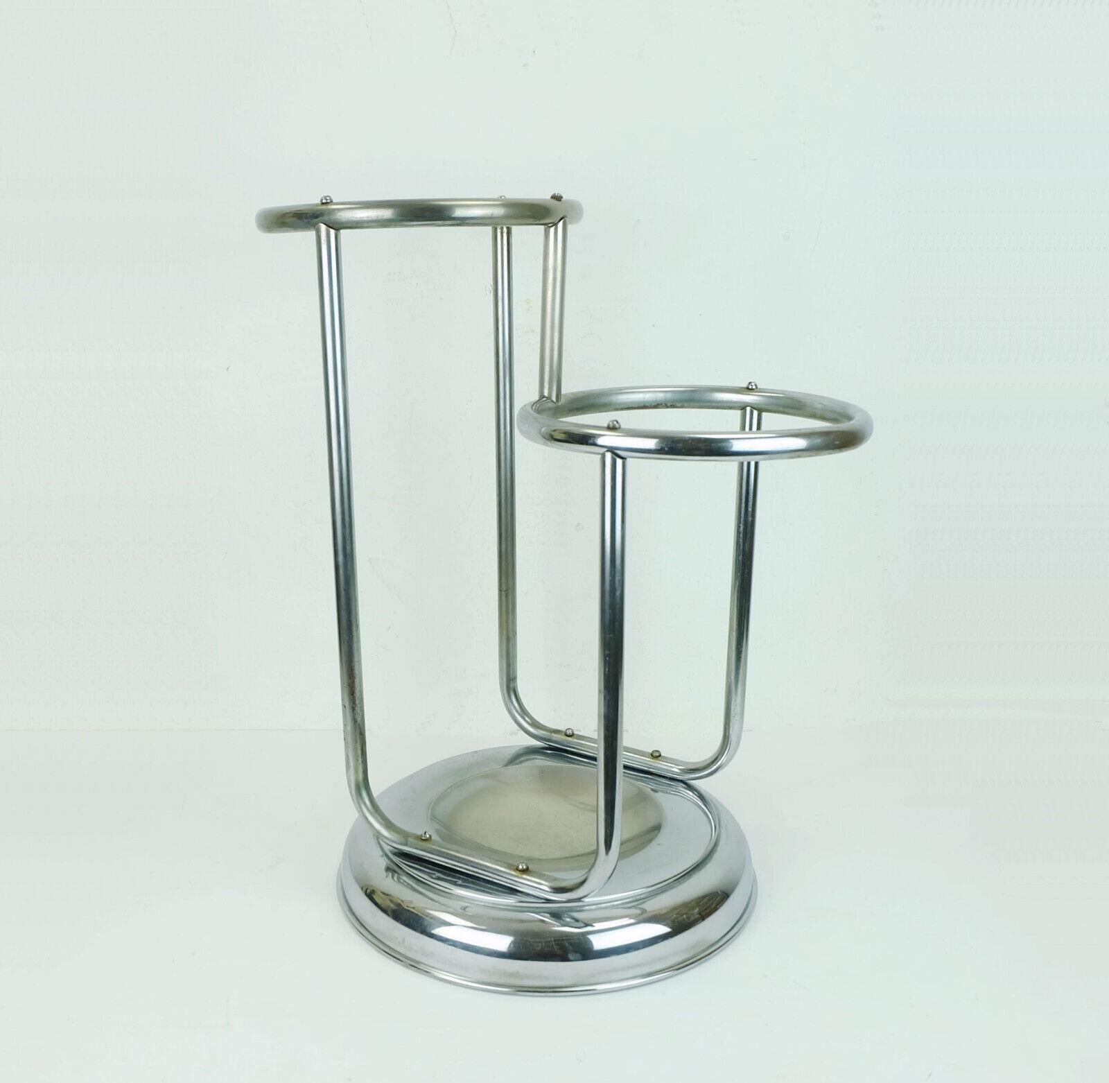 1930s art deco UMBRELLA STAND chrome plated metal For Sale 1