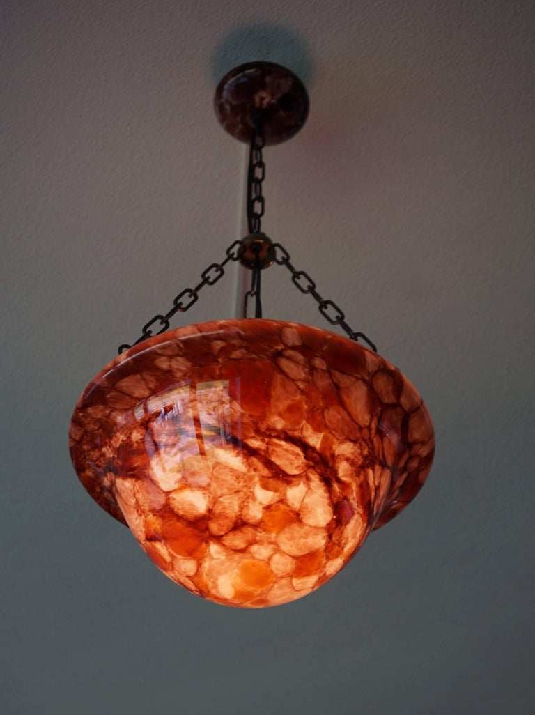 1930s Art Deco Upside Down Mushroom Shape Artistic Glass Shade and Canopy  Pendant For Sale at 1stDibs