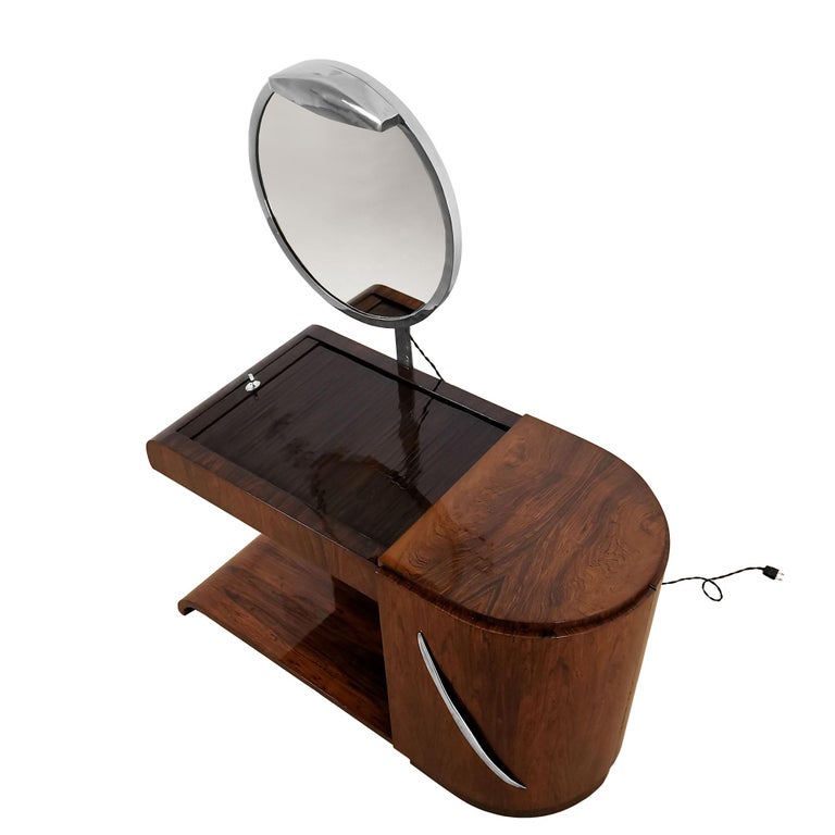 1930s Art Deco Vanity, Mahogany, Swiveling Luminescent Mirror, France For Sale 4