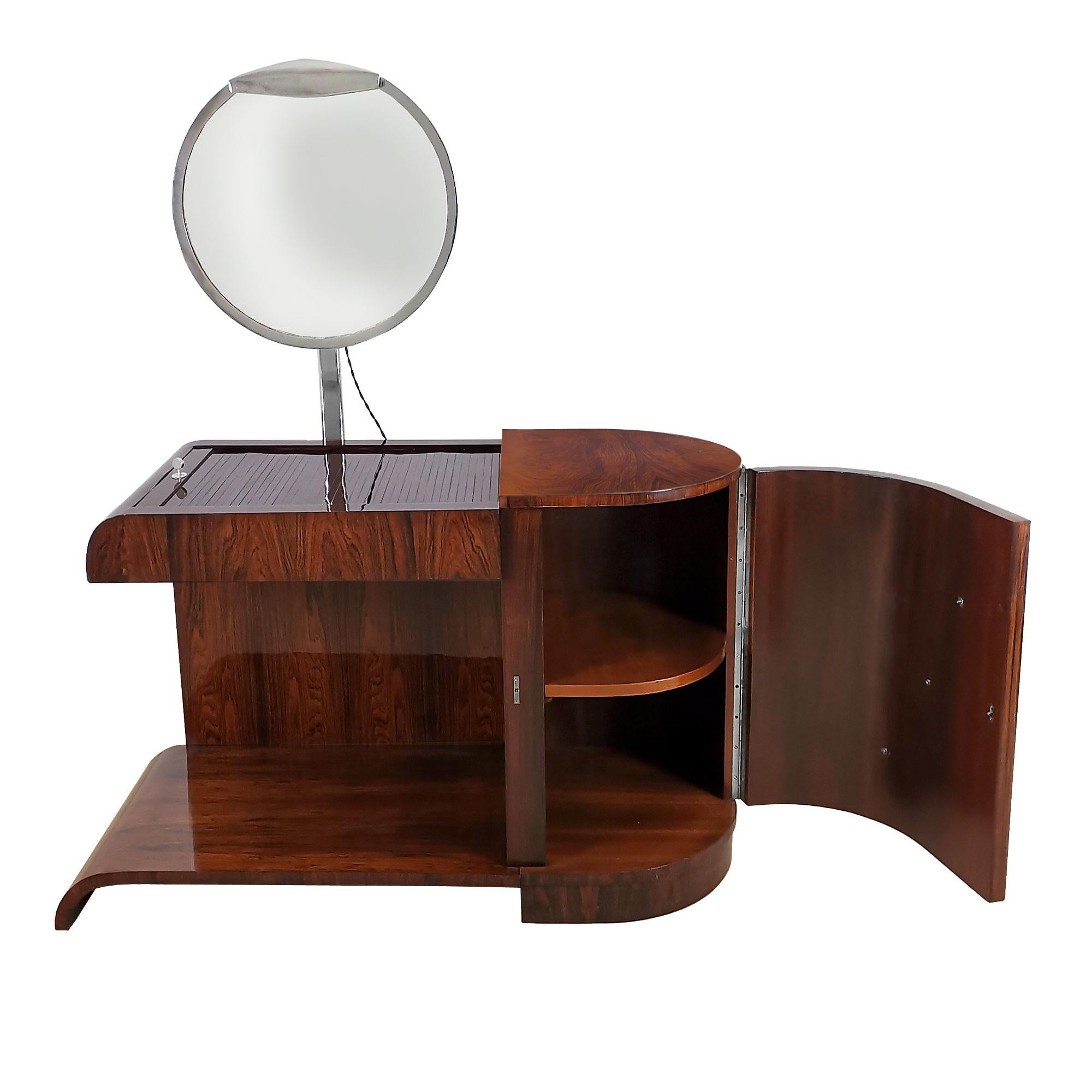Art Deco Vanity in Mahogany With Swiveling Luminescent Mirror - France, 1930s For Sale 5