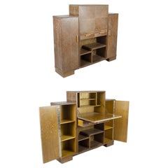 1930s Art Déco Veneered Wood Secretary Cabinet in Jacques Adnet Style, France