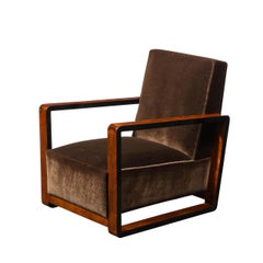 1930s Art Deco Walnut and Black Lacquer Club Chairs in Newly Upholstered Mohair