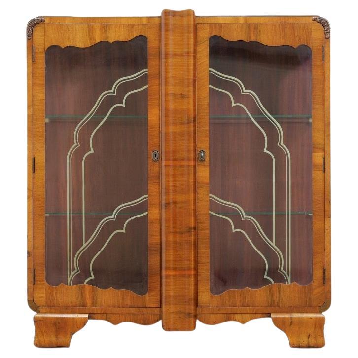 1930s Art Deco Walnut China Display Cabinet