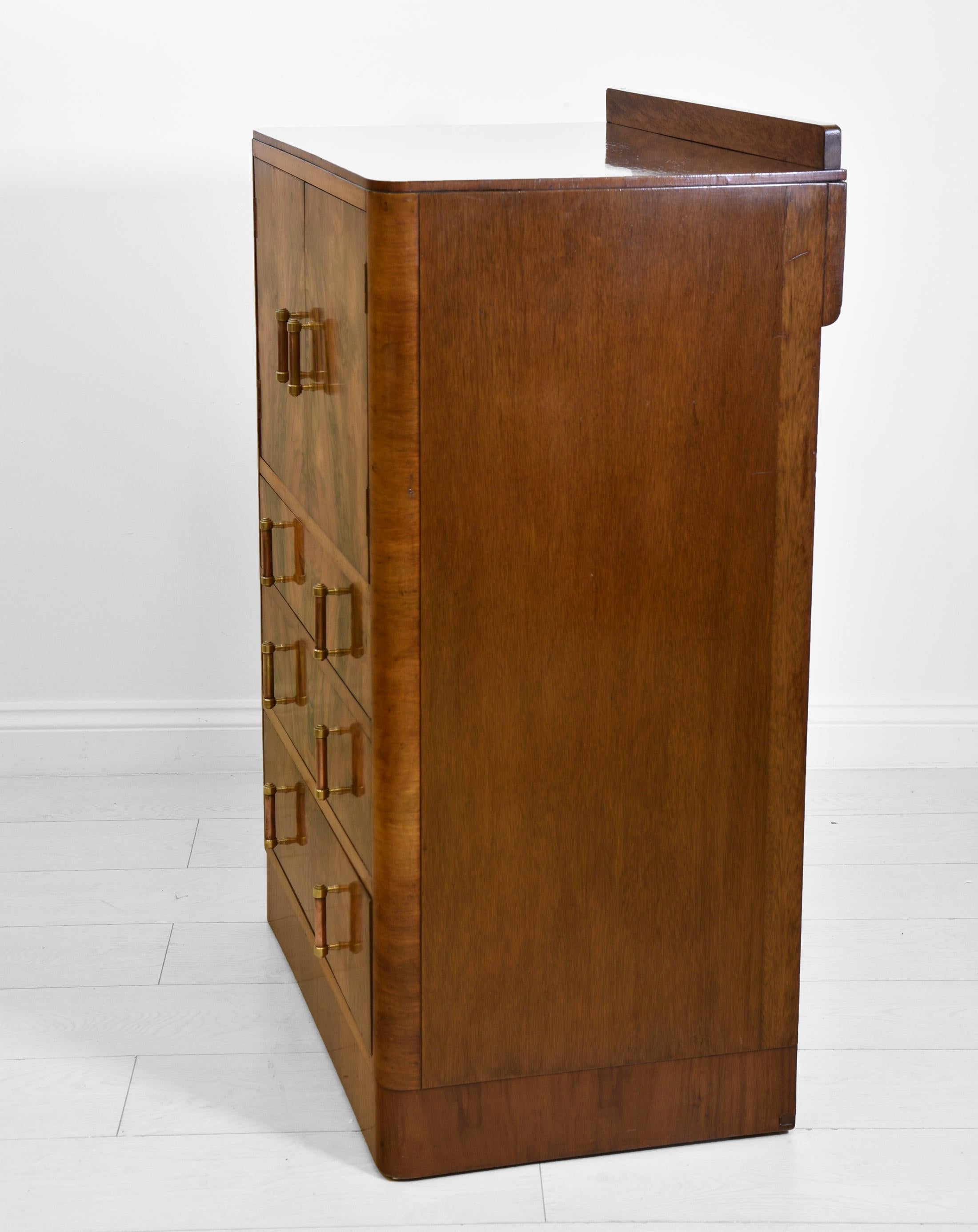 1930s Art Deco Walnut Compact Tallboy Chest of Drawers 6