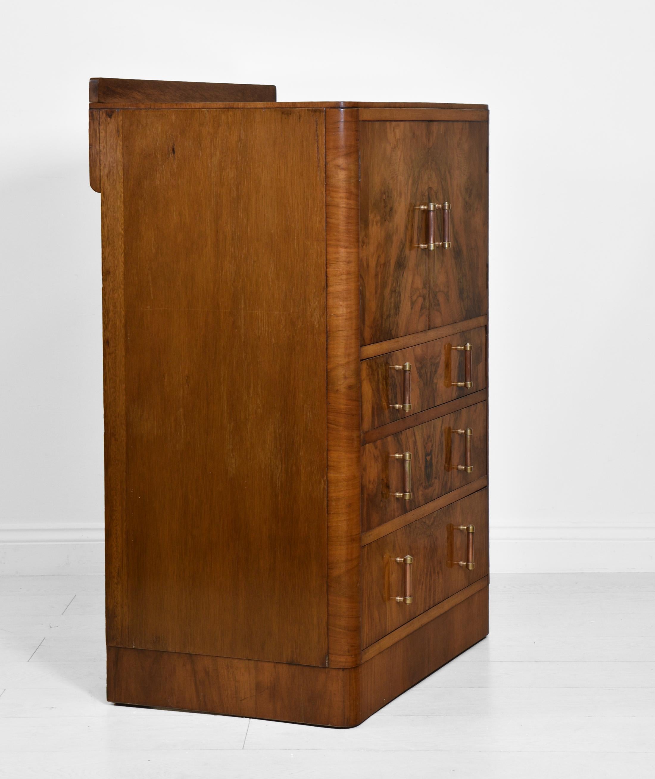 1930s Art Deco Walnut Compact Tallboy Chest of Drawers 8