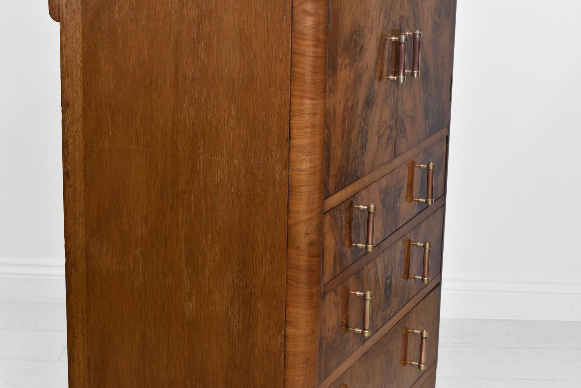 1930s Art Deco Walnut Compact Tallboy Chest of Drawers 9