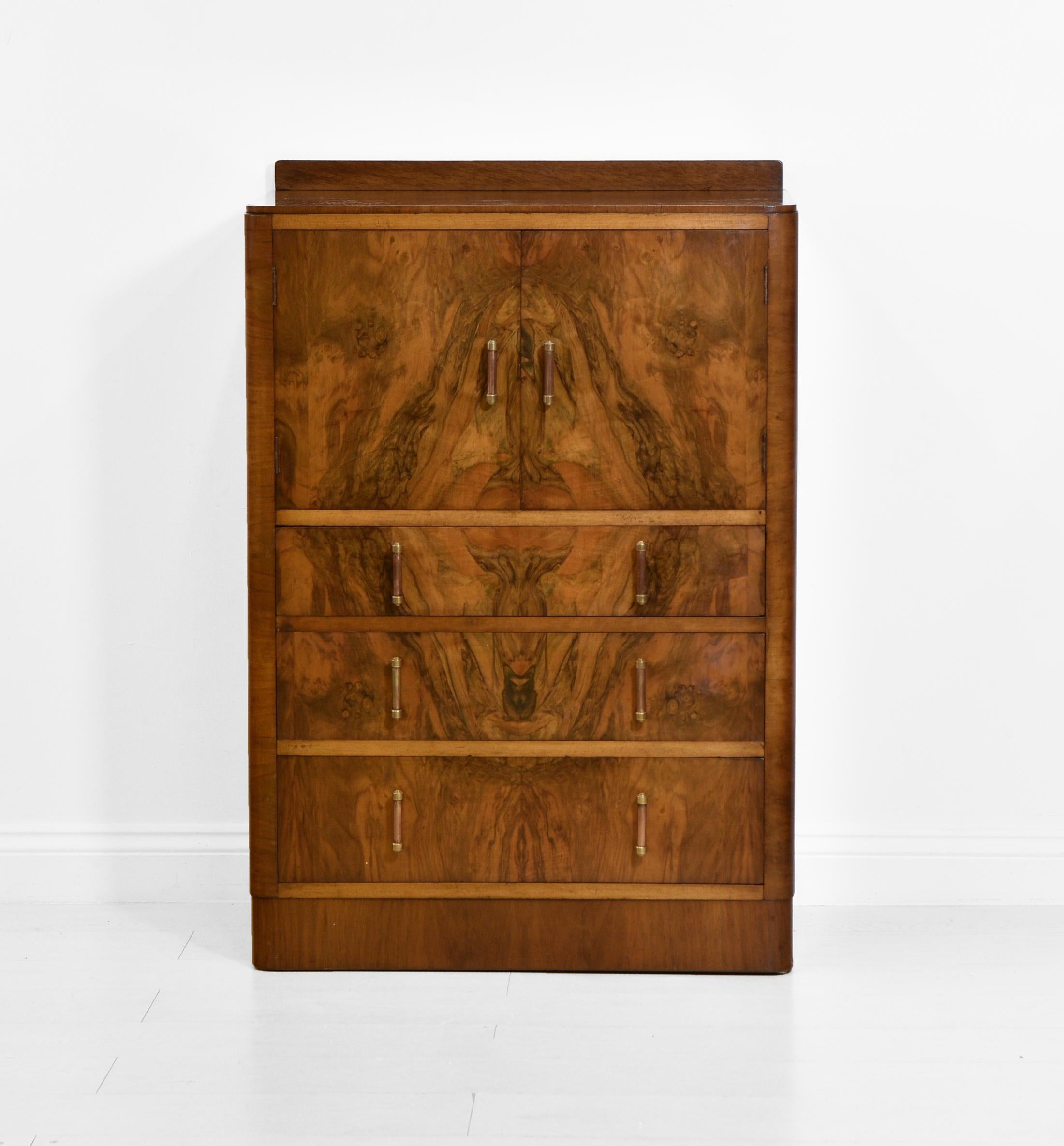 Mid-20th Century 1930s Art Deco Walnut Compact Tallboy Chest of Drawers