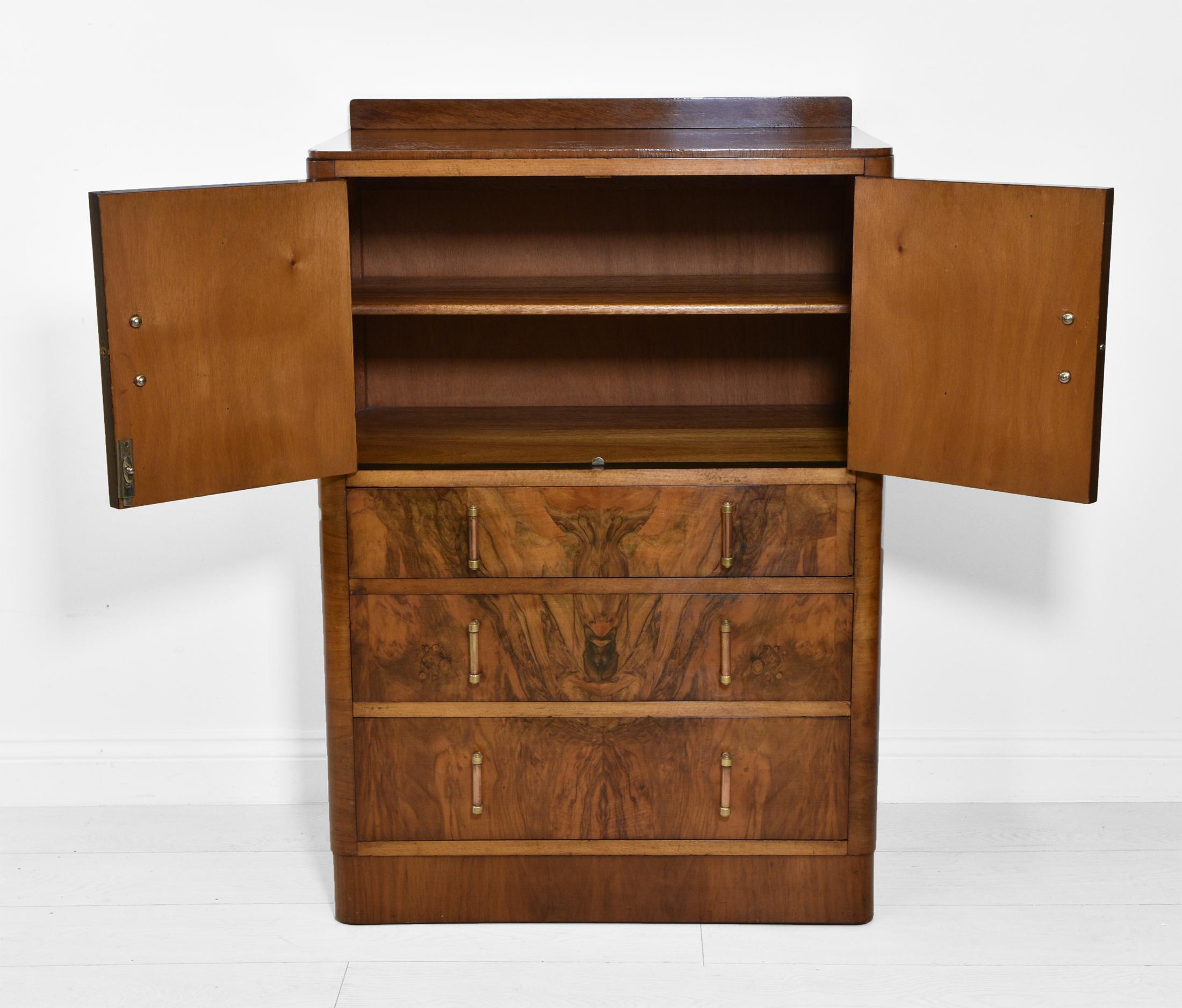 1930s Art Deco Walnut Compact Tallboy Chest of Drawers 2