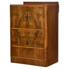 Vintage 1930s Art Deco Walnut Compact Tallboy Chest of Drawers