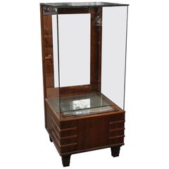 1930s Art Deco Walnut Four Sided Glass Show Case or Display Case